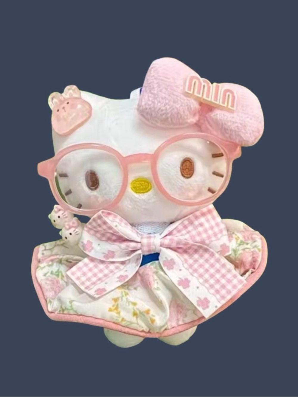 Hello Kitty  Pink Plush Doll with Glasses and Bow Dangler